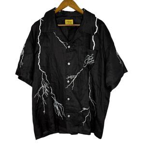 Diet Starts Monday Lightning Shirt 2XL Black Linen Embroidered Button Down XXL